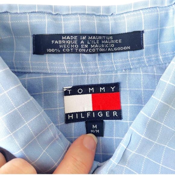 VTG 90s Y2K Tommy Hilfiger Blue Button-Down Windowpane Grid Shirt Sz M - Picture 6 of 14